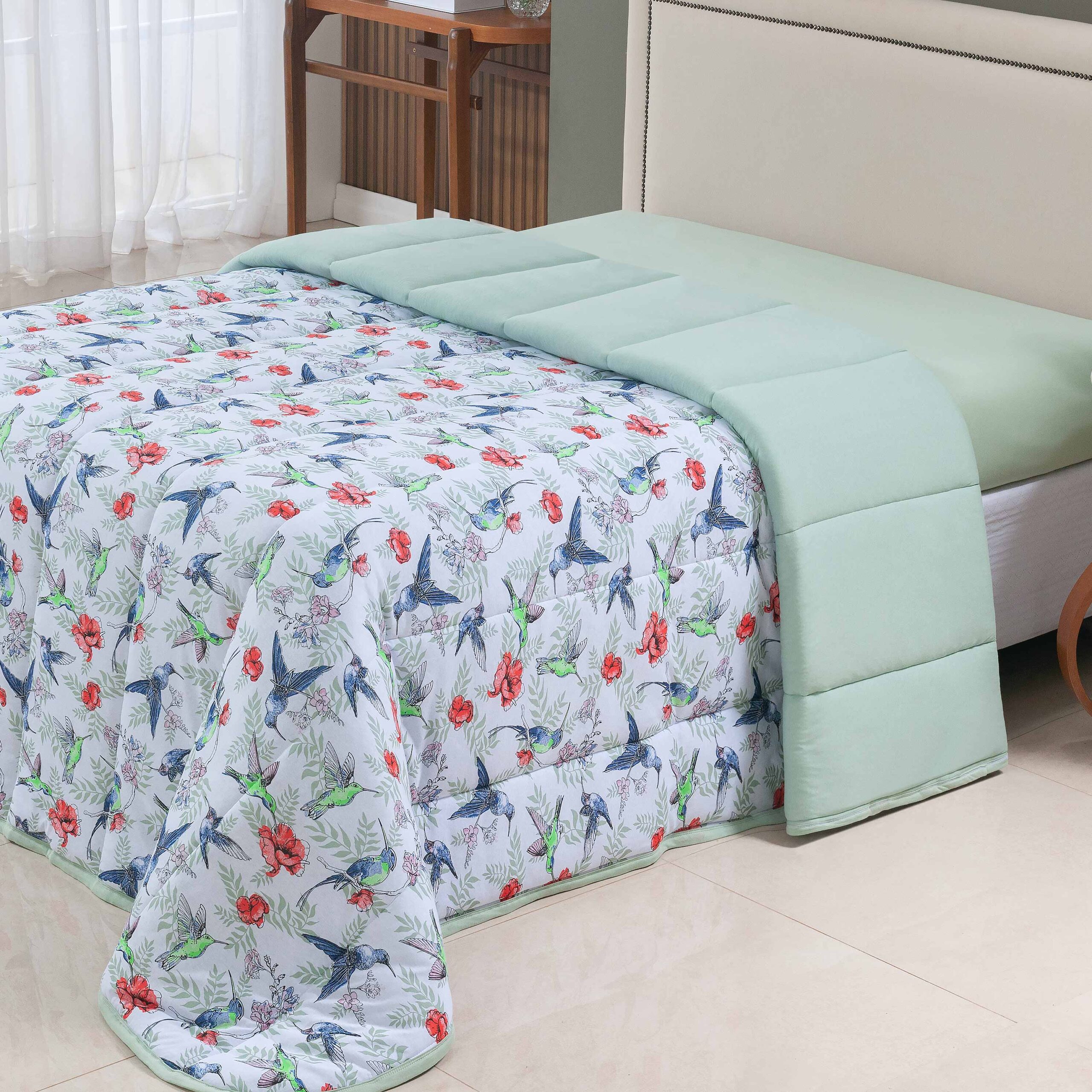 Edredom Dupla Face Estampado com Viés – Casal/Queen